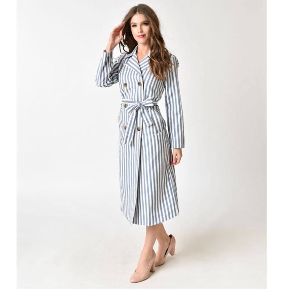 Unique Vintage Blue and White Striped Coat